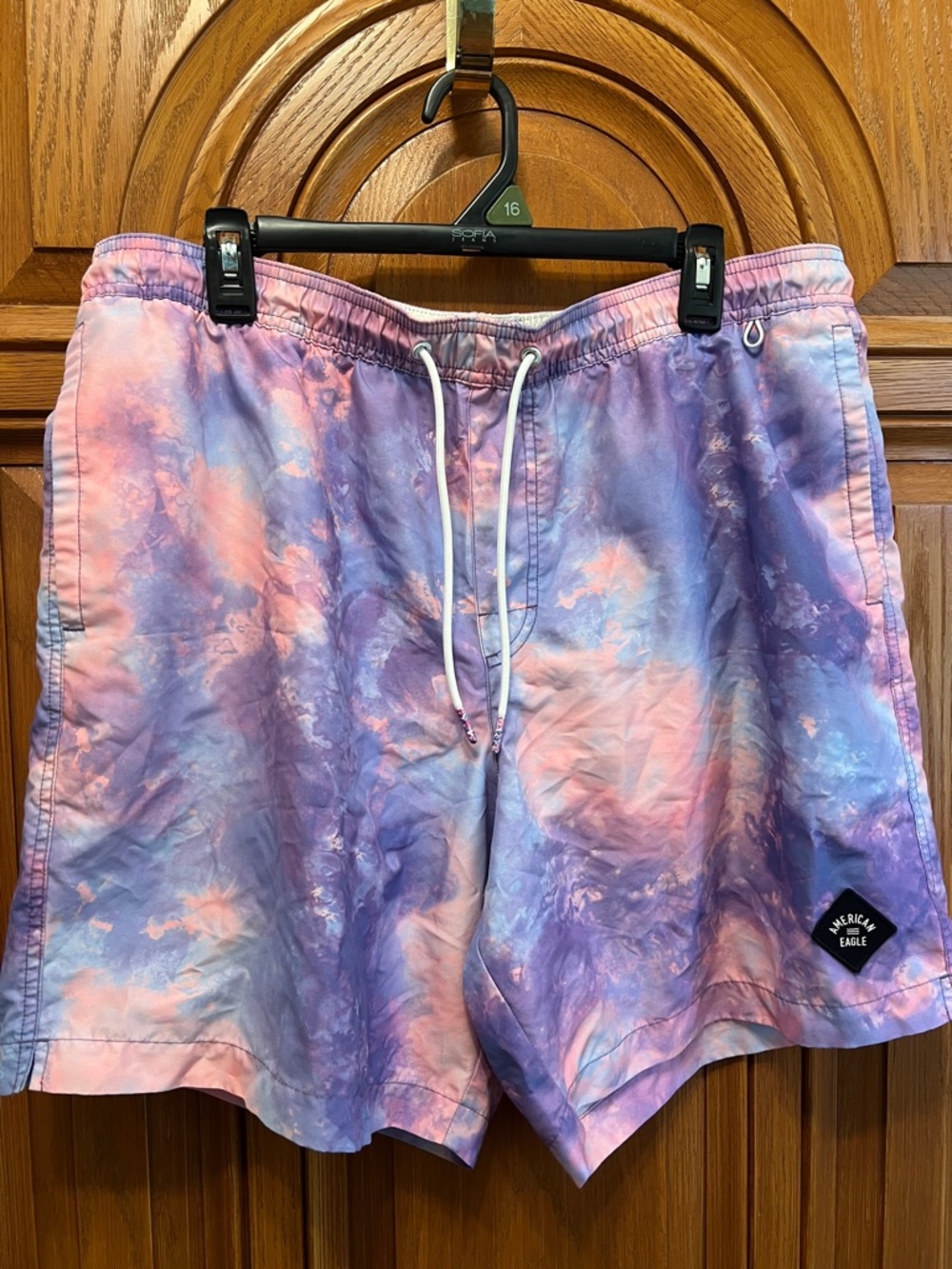 American Eagle Outfitters Men’s Lavender and Pink Tie-Dye Swim Shorts